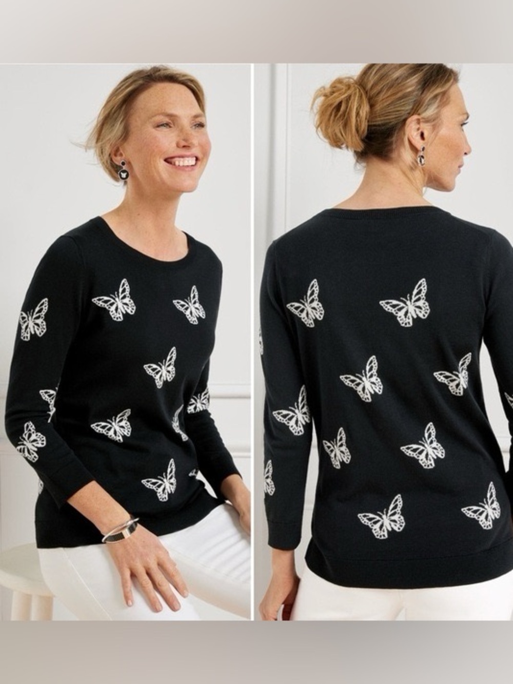 Talbots Black Misses Crew Neck Pullover - Monarch